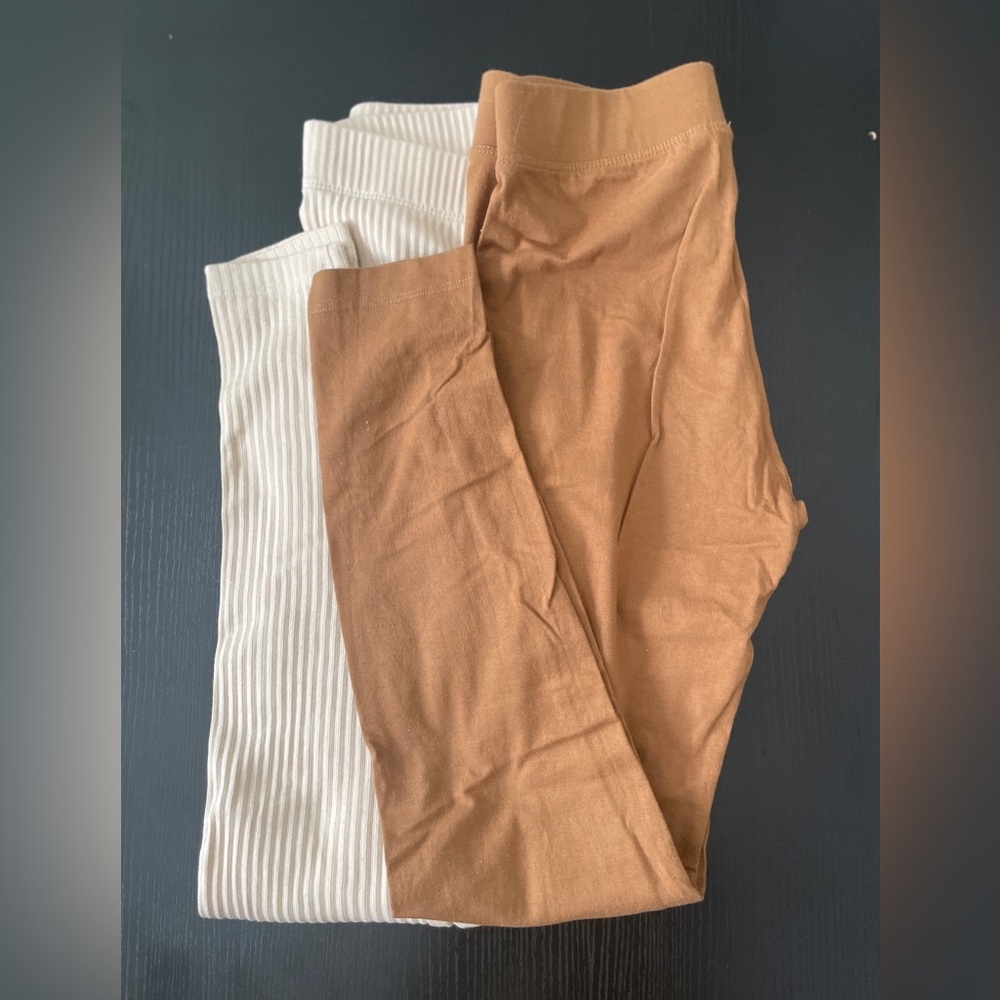 Set of 2 KOTN Cotton Leggings, Camel and Ribbed Cream, Size S